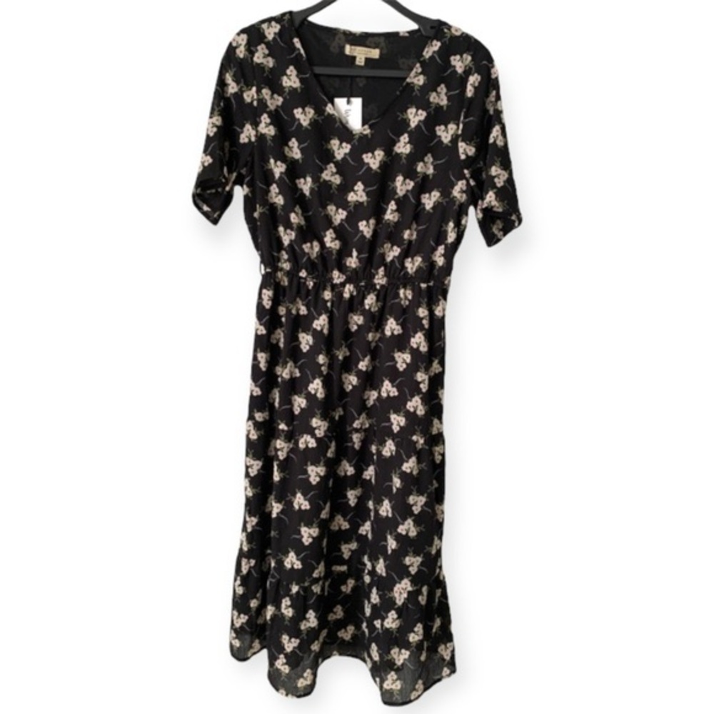 Polagram The Carrington Tiered Skirt Midi Black Floral Pattern NWT Size - M